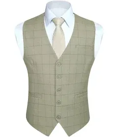 HISDERN Men's Plaid Slim Fit Suit Vest