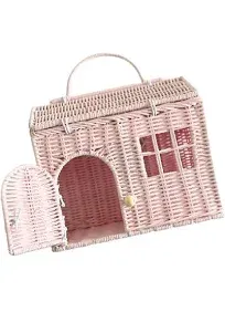 Rool Rattan House Shaped Basket Wicker Small Dollhouse Gift for Girls