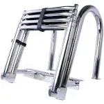 4 Step Pontoon Boat Ladder, 316 Stainless Steel Folding Telescoping Ladder Re...