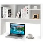 Computer Desktop Bookcase with 4 Cubbies and Open Back Compartment-White | Costway