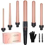 Long Barrel Curling Iron Wand Set, Bestope Pro 6 in 1 Curling Wand Set with Ceramic Barrel for Long/Medium Hair, 0.35"-1.25" Interchangeable Hair