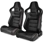 Universal Pair Reclinable Racing Seat Dual Slider Black Suede PU Carbon Leather