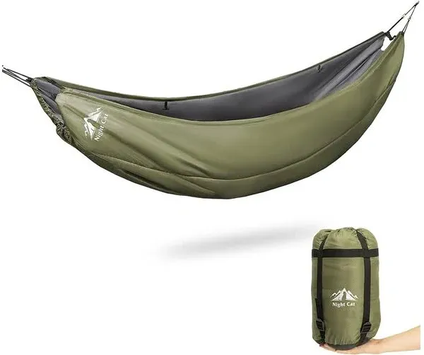 Night Cat Hammock Underquilts Sleeping Bag Single Insulated Under Blanket for Hammock 4 Seasons Lightweight Soft Warm 5-20℃ 8x3.6ft Army Green