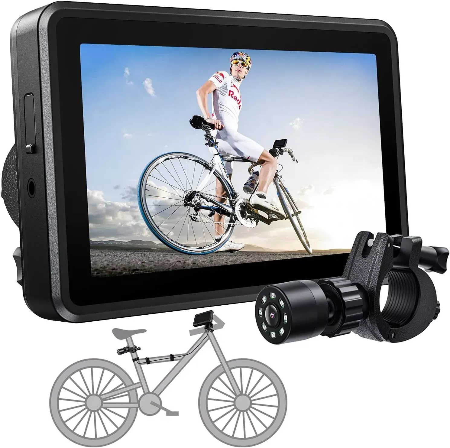 Espejo de manillar para bicicleta FEISIKE, cámara de visión trasera para bicicleta con 4,3"" HD Night V...-