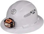 Klein Tools Vented Full Brim Hard Hat with Rechargeable Headlamp - White