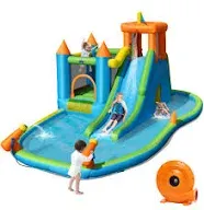 Inflatable Water Slide Kids Bounce House Splash Water Pool with 735W Blower