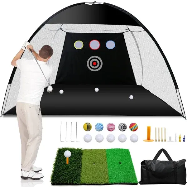 Golf Net | 10x7ft Golf Practice Net - Golf Hitting net with Tri-Turf Golf Mat  