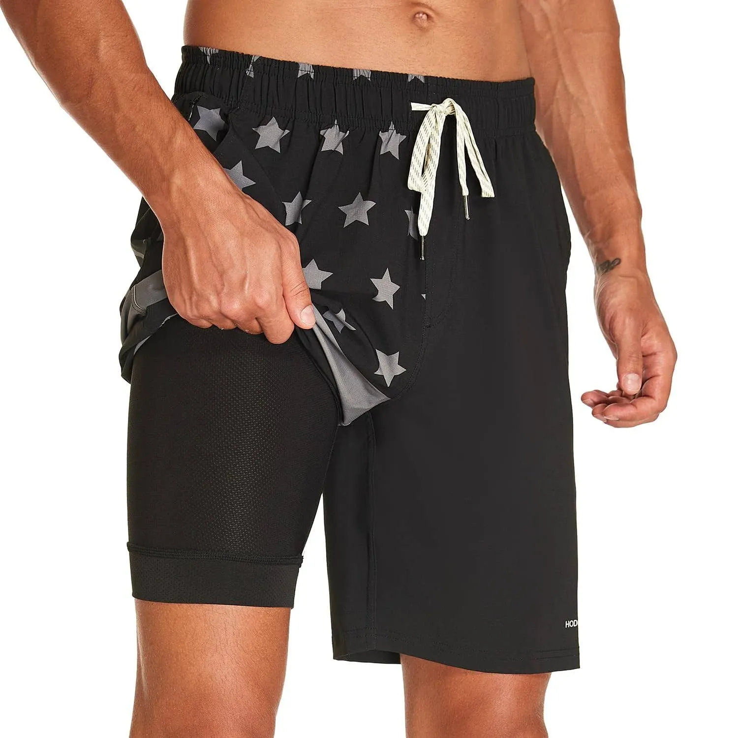 HODOSPORTS Mens Swim Trunks with Compression Liner 9 Inch Quick Dry Swim Shorts 