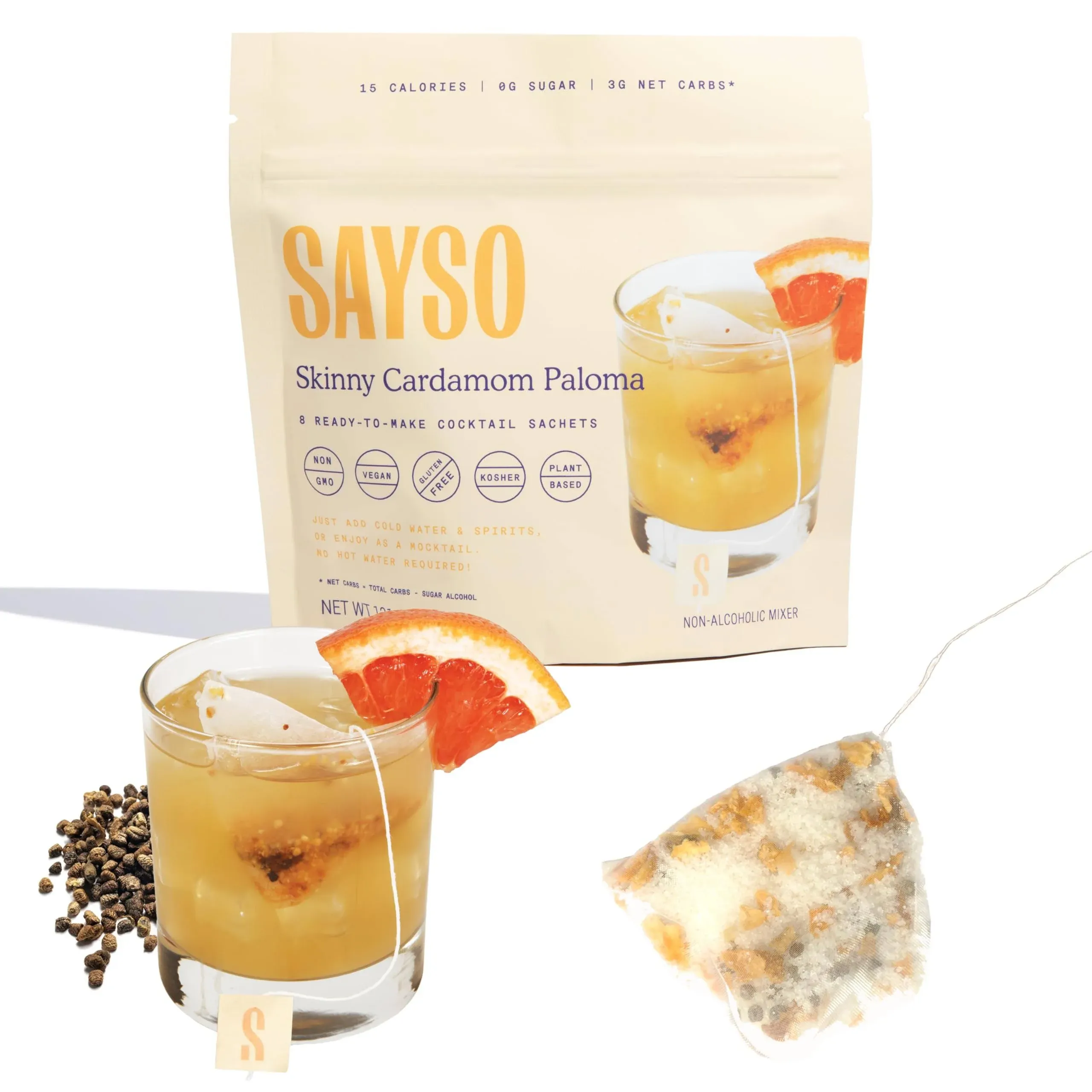 SAYSO Non-Alcoholic Skinny Cardamom Paloma (8 x 4.9 oz)