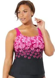 SWIMSUITS FOR ALL Size 26 Pink &amp; Black Tankini Swimsuit Top