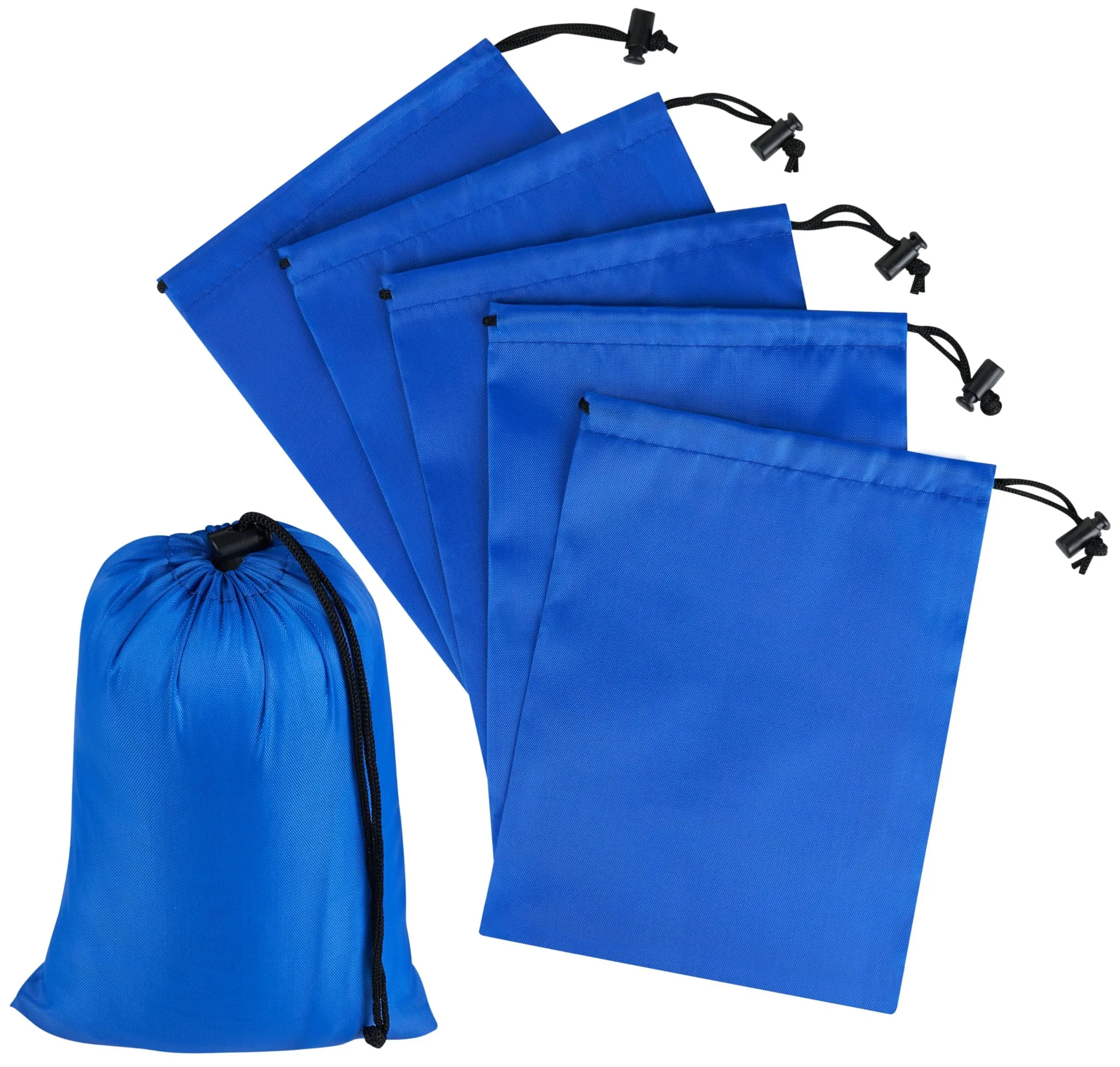 Drawstring Bag with Toggle - Nylon Cinch and Ditty Pouch () 6 x 8 Inch Blue