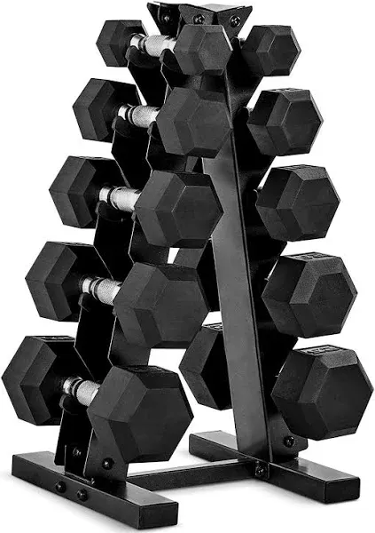 Cap Barbell 150 lb Coated Hex Dumbbell with Tinted Handle Weight Set and Vertical Rack, Black and Chrome