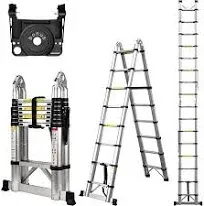 Telescoping Ladder A Frame, 16.5 Ft Compact Aluminum Extension Ladder, Portable Telescopic RV Ladder for Outdoor Camper Trips Motorhome with Tool Platform and Stabilizer Bar, 330 lb