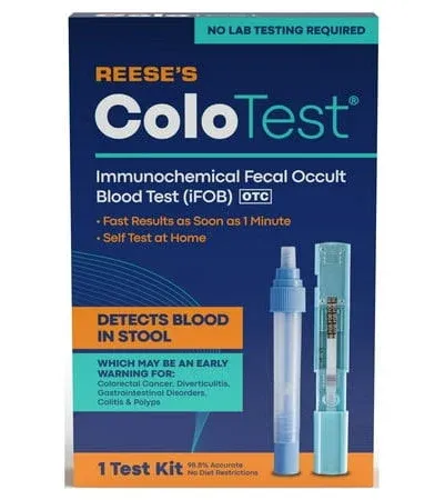 Reese's ColoTest Immunochemical Fecal Occult Blood Test (iFOB) FIT Test for Colorectal Cancer Screening 1ct