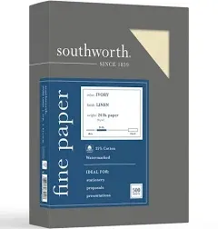 Southworth 25% Cotton Linen Business Paper, 24 lb, 8.5 x 11, Ivory, 500/Ream