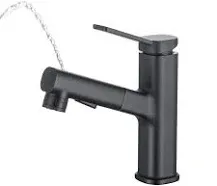 Modern Black Bathroom Faucet with Pull-Down Sprayer - Single Handle and 360 S...