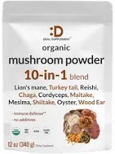 DEAL Supplement Organic Mushroom Powder Supplement 12oz – 10 in 1 Active Blend – Shiitake