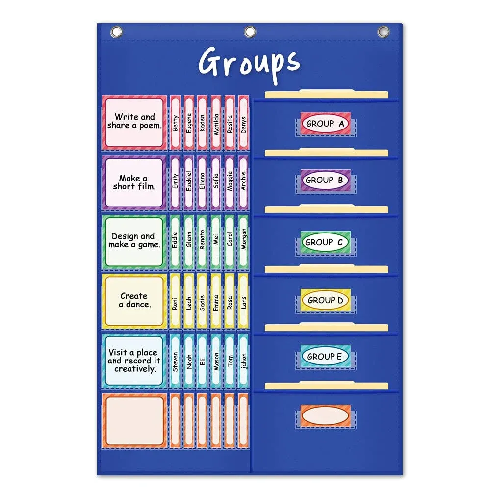 Eamay Small Group Management Pocket Chart with 84 Cards to Keep Small Groups Organized and On Task (Blue)