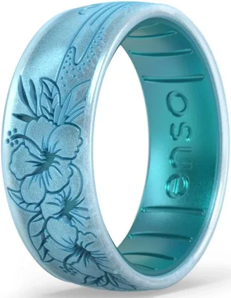 Enso Rings Etched Coastal Silicone Ring | Hibiscus Beach - Moonstone/Peacock Quartz | Size 9