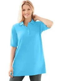 Woman Within Plus Size Women's Elbow-Sleeve Polo Tunic