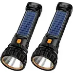 E-SHIDAI Solar/Rechargeable Multi Function 1000 Lumens LED Flashlight, with Emergency Strobe Light and 1200 Mah Battery