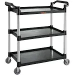 VEVOR Utility Service Cart with Lockable Wheels 3-Tier Food Service Cart 154lbs Capacity,for Kitchen Office Restaurant Home, Black