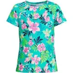 Lands' End Girls Short Sleeve Crew Neck UPF 50 Swim Rash Guard - Jewel Green Tropic Print