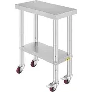 Mophorn Stainless Steel Work Table with Wheels 24 x 12 x 32 Inch Prep Table with 4 Casters Heavy Duty Work Table for Commercial Kitchen Restaurant