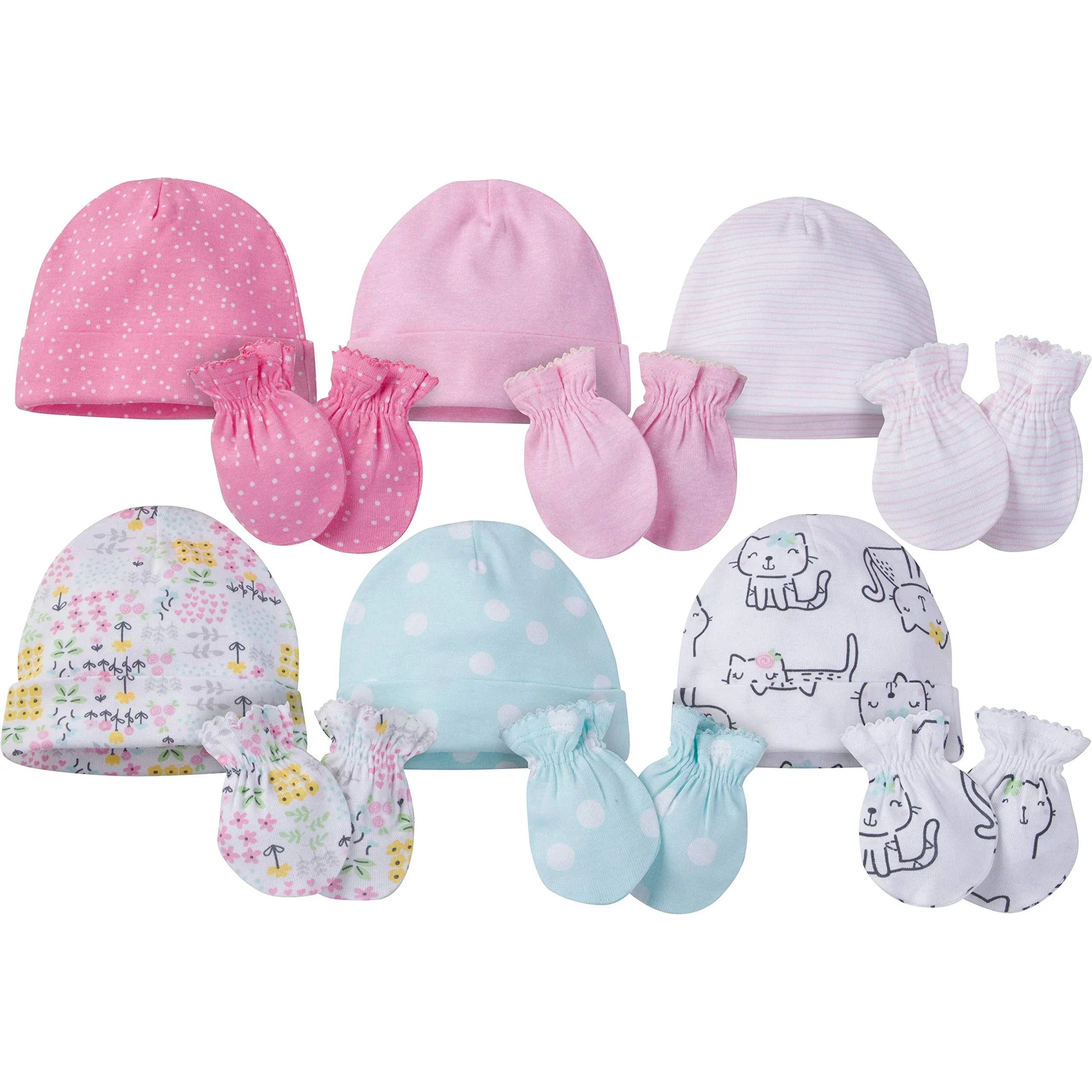 Onesies Brand Baby Girl Kitty Cap and Mitten Set