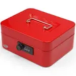 8 Cash Box with Combination Lock and Removable 5 Section Coin Tray - RED Pett...