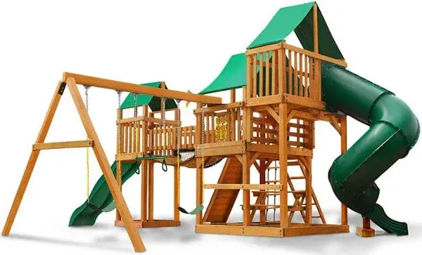 Gorilla Playsets Treasure Trove I Wood Swing Set with Vinyl Canopy