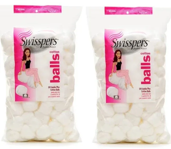 Swisspers Super Jumbo Large Cotton Balls, 140 Count, 2 Pack (Includes 280 Jumbo ...