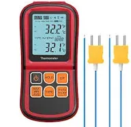 Kamtop Digital Thermometer, Dual Channel Thermometer with Two K Type Thermocoupl