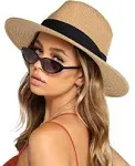 Furtalk Womens Wide Brim Straw Panama Hat Fedora Summer Beach Sun Hat Upf50 Straw Hat for Women, Straw