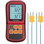 Kamtop Digital Thermometer, Dual Channel Thermometer With Two K Type Thermocoupl