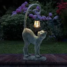 IVCOOLE Resin Cat Statue with Solar Lantern Eye-catching Garden Sculpture Decor,15.3" Height Outdoor Figurine for Garden Yard Patio Decorations