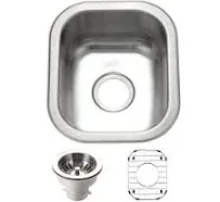 Houzer CS-1307-C Club 13" Stainless Steel Undermount Single Bowl Bar Sink with Strainer