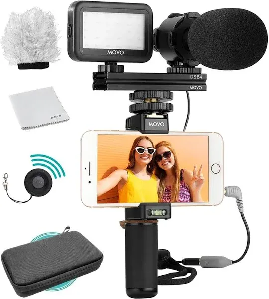 Movo Vlog Kit V7 - Youtube Starter Kit With Grip, Stereo Microphone, Light And