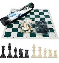 Getorium Tournament Chess Set Portable and Professional Set with Travel Portable Plastic Tube Roll. Plastic Staunton Chess Pieces