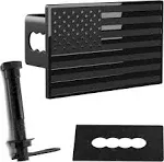 Everhitch USA US American Black Flag Stainless Steel Emblem On Metal Trailer Hitch Cover. Fits 2" Receivers, Black & Black