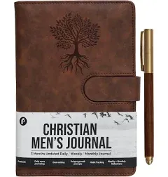 Leather Christian Bible Prayer Journal For Men -  Study Scripture Notebook & Planner Undated Religious Daily Devotional, Tree of Life