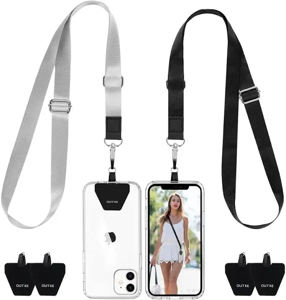 OUTXE Phone Lanyard - 2× Adjustable Neck Lanyard, 4× Durable Pads, Nylon Cell Phone Lanyard Compatible with All Smartphone