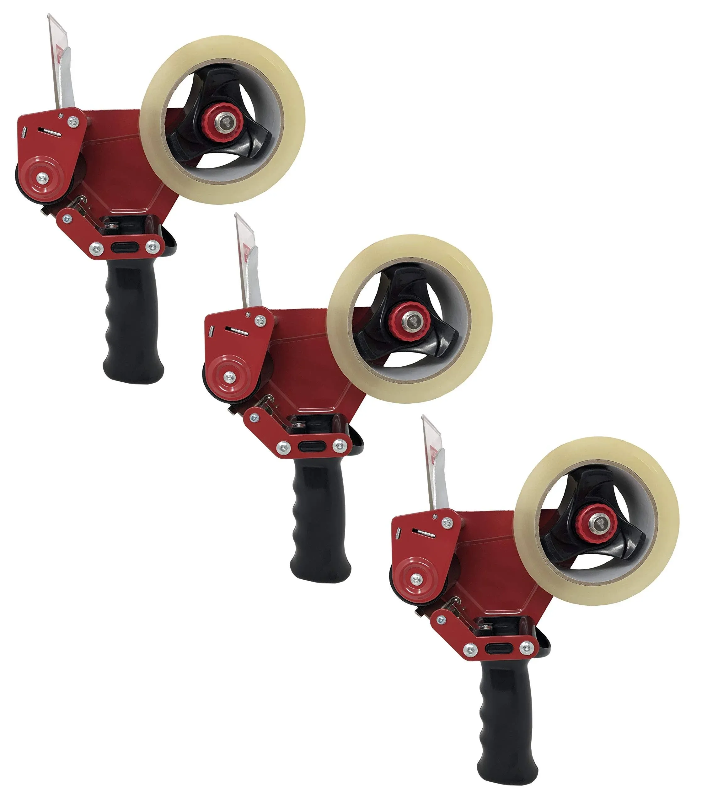 Clipco Premium Tape Dispenser Gun with Retractable Safety Blade and Tape Included (Pack of 3) (Red-Black)