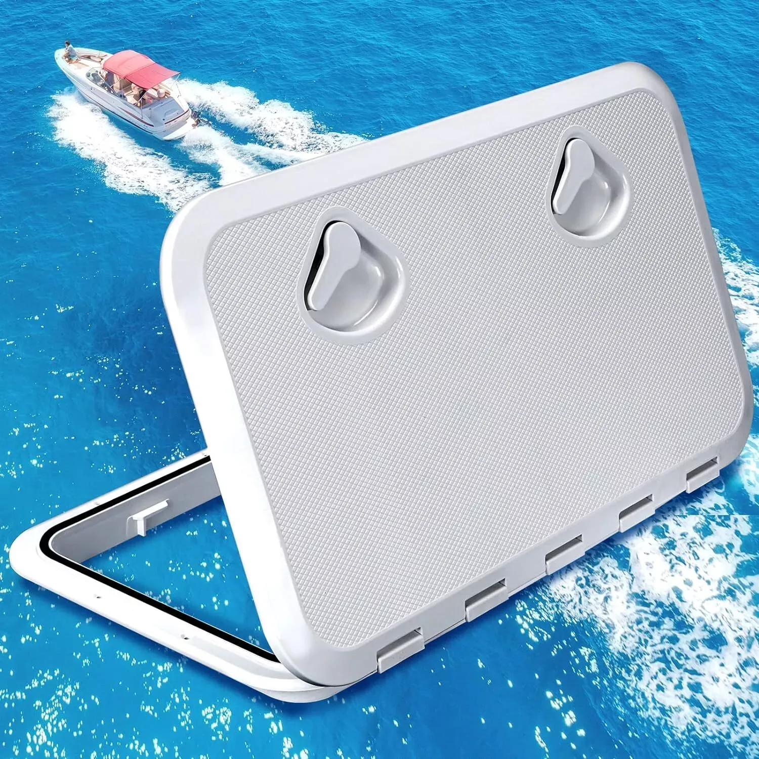 Amarine Made 24&#034; X 14&#034; Marine Deck Access Hatch White Rectangle Boat Hatch &amp; Lid