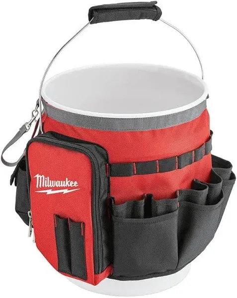 bucket organizer tool bag 10 in zipper pockets handle strap construction jobsite