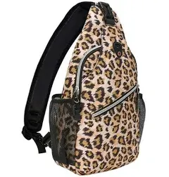 MOSISO Sling Backpack,Travel Hiking Daypack Leopard Print Rope Crossbody Bag