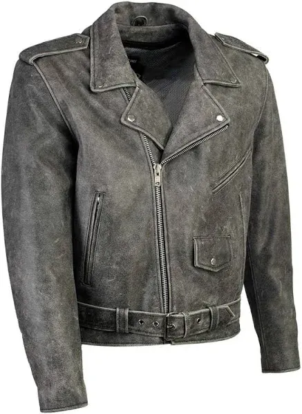 Xelement B7149 Men's 'Sliver' Distressed Gray Classic Motorcycle Leather Jacket - Small