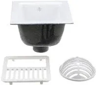 Zurn FD2375-NH3-H FD2375 12"x12" Floor Sink Body & Dome Strainer, 6" Sump Depth, 3" No-Hub, with Half Grate