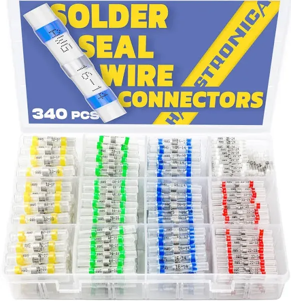 340PCS Solder Sleeve Seal Heat Shrink Butt Wire Connectors Terminals Waterproof