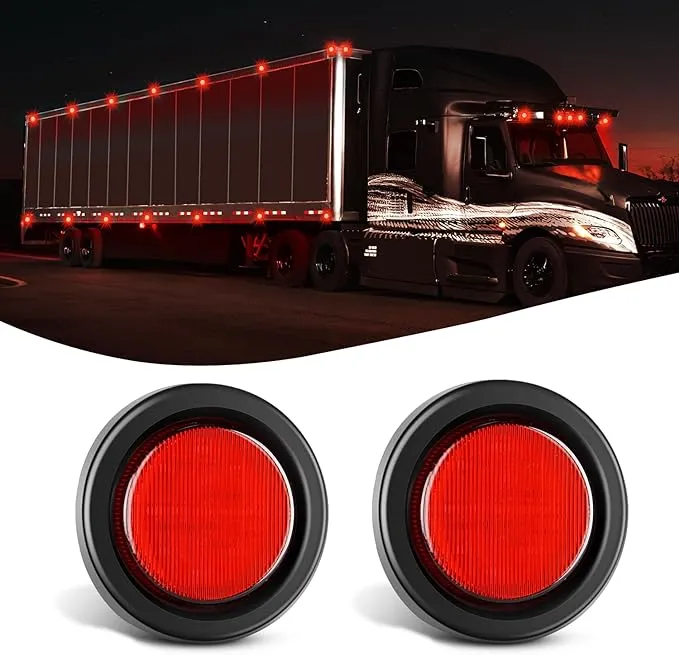 Nilight 2.5Inch Round Marker Light 2PCS Red 13LED Marker Clearance Light Flush Mount With Plug Grommet Pigtail Hardwired DOT Compliant For 12V Truck Trailer Tractor Buses Vans Boat, 2 Years Warranty